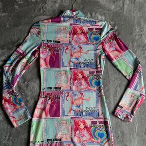 SHEIN Anime Print Bodycon Long Sleeve Dress – Size S – Harajuku/Otaku